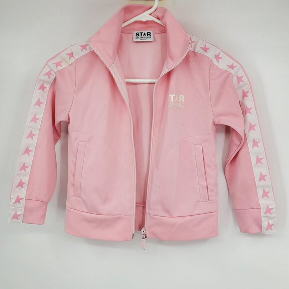 Golden Goose Star Kid's Pink Logo Printed Zip Up Long Sleeve Track Jacket 6 - Picture 1 of 12